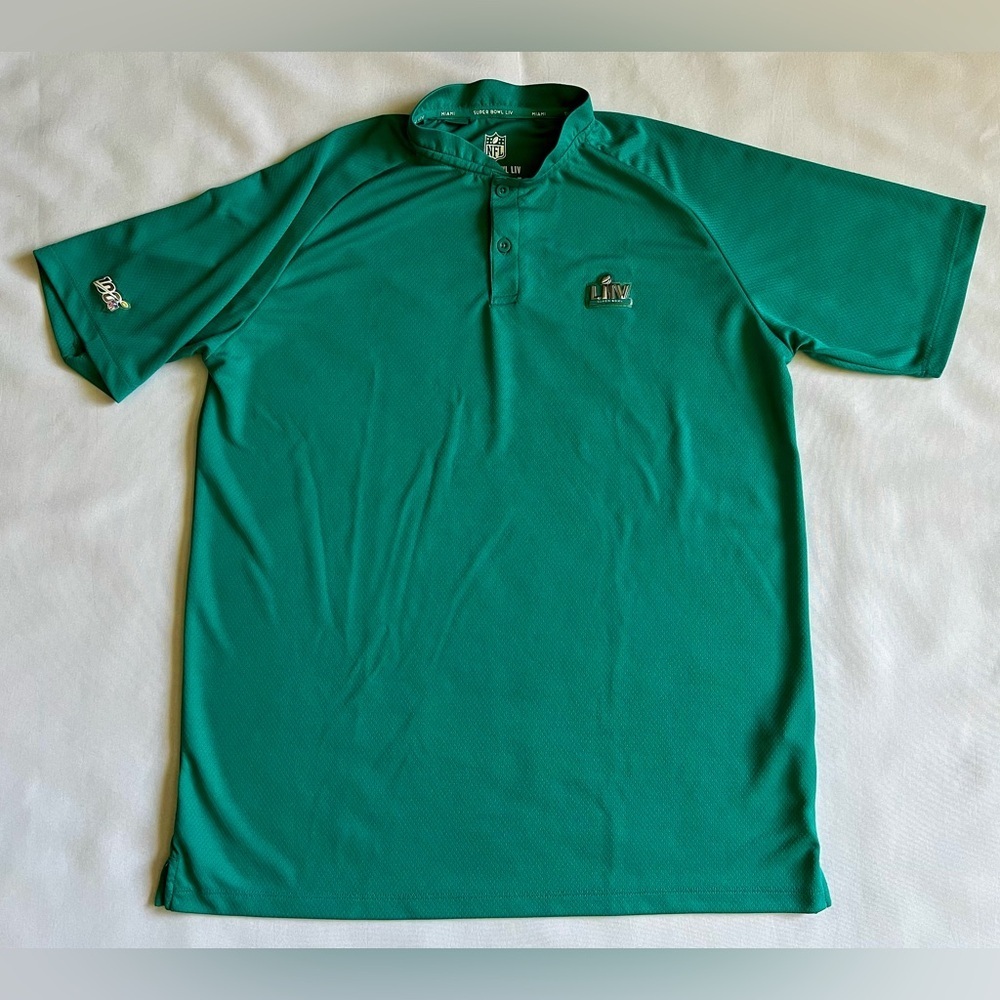 NFL Super Bowl LIV Miami Polo Shirt Men’s Medium Teal Dri-FIT On-Field 100 Logo